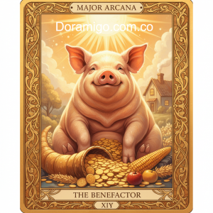 Ilustración de tarot de un Cerdo amigable